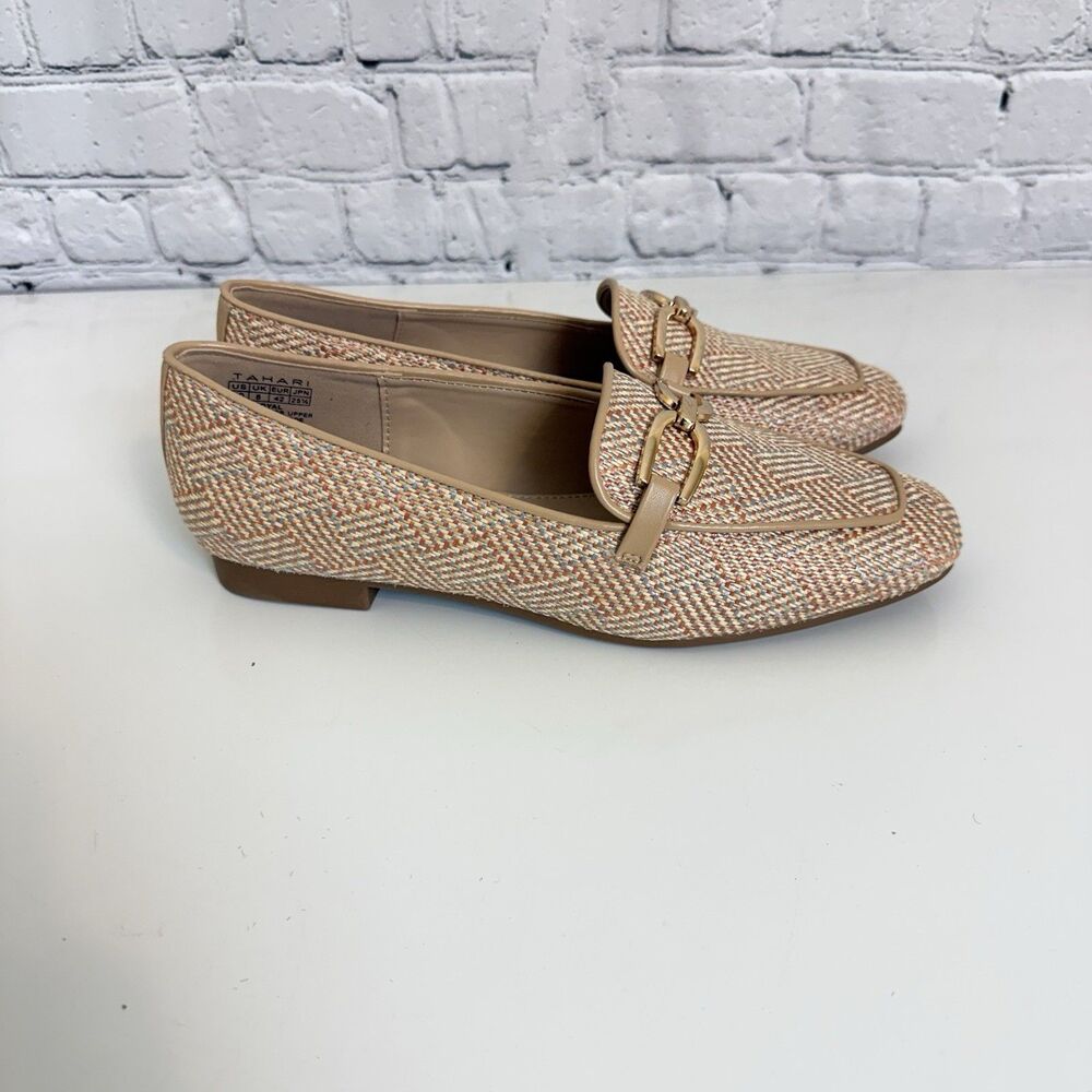 Tahari Woven Loafers Gold Horsebit Slip On Flats Beige Multi Women's Size 10 - Picture 2 of 13